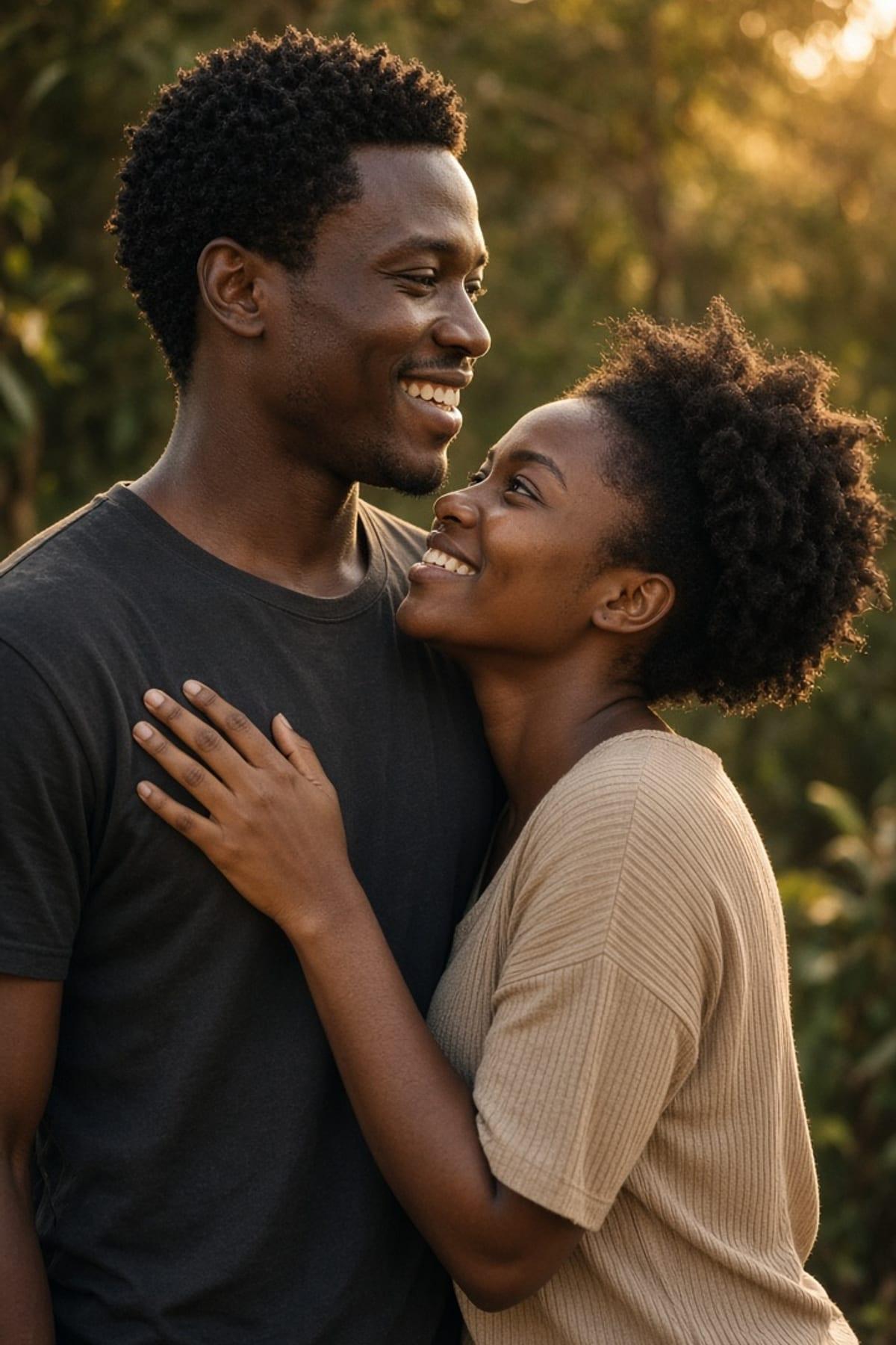Couple amoureux, lumière du soir